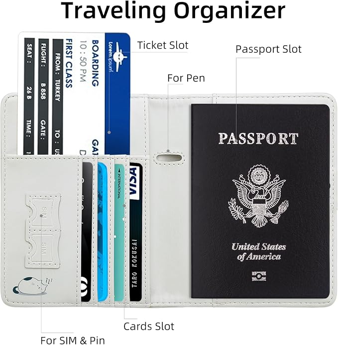 WALNEW Passport Holder for Travel, RFID Passport Cover Wallet for Women Men, PU Leather Passport Book Card Holder Case with Pen, Travelling Essentials for Flying | PU Leather Passport Cover Case with Pen Holder, Travel Must Haves Accessories, Passport ...