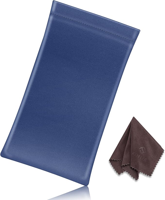 FINTIE Soft Eyeglasses Case with Cleaning Cloth, Portable Squeeze Top Vegan Leather Glasses Pouch, Sunglasses Eyewear Bag
