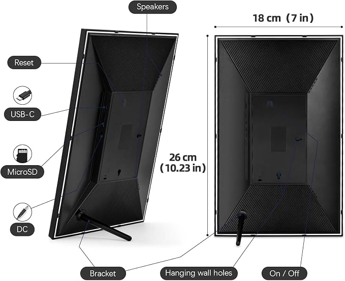 Frameo Digital Picture Frame WiFi 10.1 Inch Digital Photo Frame with 1280x800 HD Touch Display, Send Picture/Video via Frameo App/USB-C/Micro SD, Easy Setup, Great Gift, Classic Black