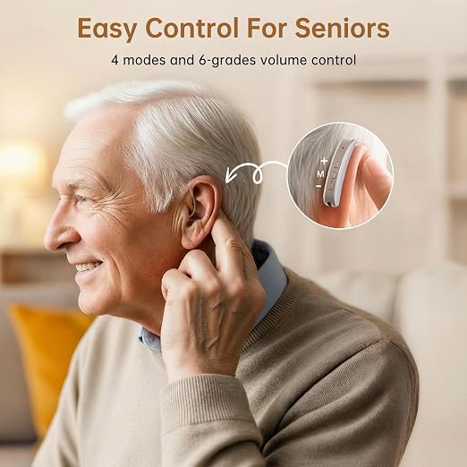 Hearing Aid for Seniors Adults, Rechargeable and Comfortable hearing aid, Clear Sound, 8-Channels Digital Receiver-in-Canal (RIC) Hearing Amplifier Device with Noise Cancelling, 45dB Peak Gain, Single Ear Use(Suit for Right Ear)
