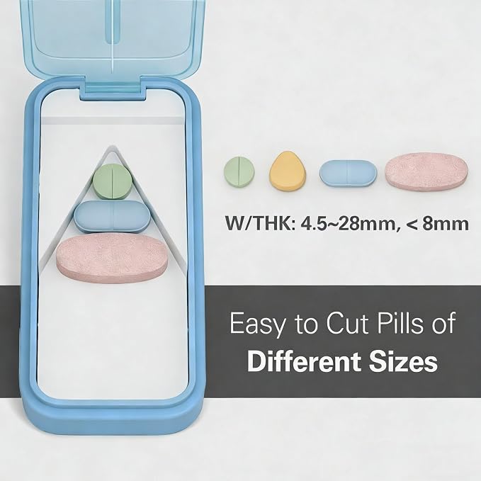 BUG HULL Pill Cutter with Removable Silicone Liner, Sleek Pill Splitter, Pill Cutter Splitter for Small and Tiny Pills, Pill Cutters for Small or Large Pills Professional- Blue