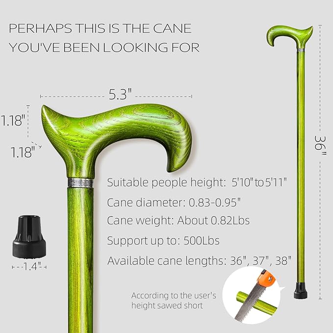 Walking Cane, Available in Multiple Inches Wooden Cane Support up to 500 Lbs, Suitable for Fancy Wooden Walking Cane for Men and Women with Extreme Demands