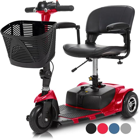 Vive 3 Wheel Mobility Scooter - Electric Powered Mobile Wheelchair Device for Adults - Folding, Collapsible and Compact for Travel - Long Range Power Extended Battery with Charger and Basket Included