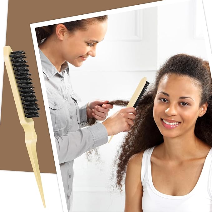 Geiserailie 3 Pcs Slick Back Hair Brush Set Bristle Brush Edge Control Teasing Comb for Women Black Hair(Beige)