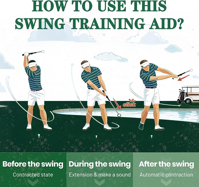 Golf Swing & Golf Grip Trainer with Arm Band for Right & Left Handed | Retractable Golf Training Aid with Click Feedback & Grip Correction, Great for Indoor & Outdoor Practice, Golf Gifts for Men