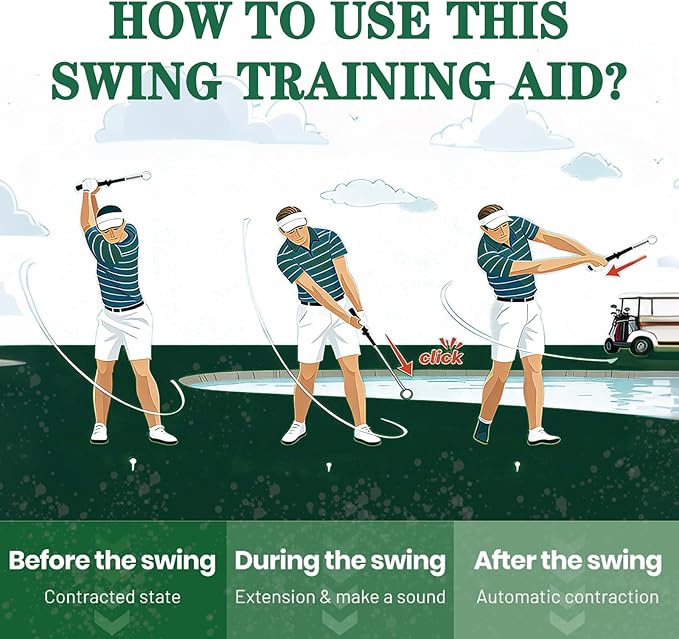 Golf Swing & Golf Grip Trainer with Arm Band for Right & Left Handed | Retractable Golf Training Aid with Click Feedback & Grip Correction, Great for Indoor & Outdoor Practice, Golf Gifts for Men