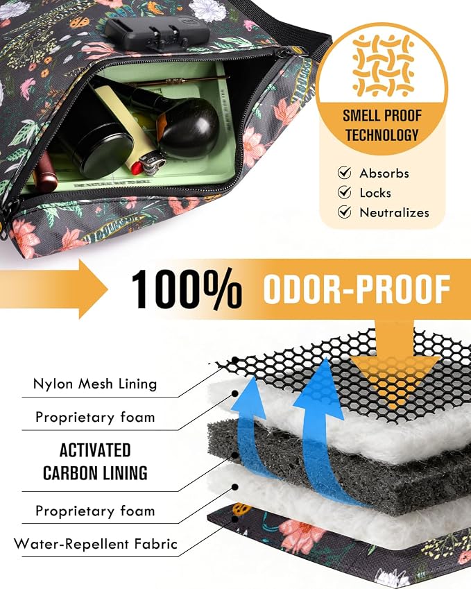 Smell Proof Bag, Odor Proof Bag with Combination Lock, Durable Smell Proof Container with Carbon Lining, Secure Odorless Travel Pouch for Home & On-the-Go (Green Combo)