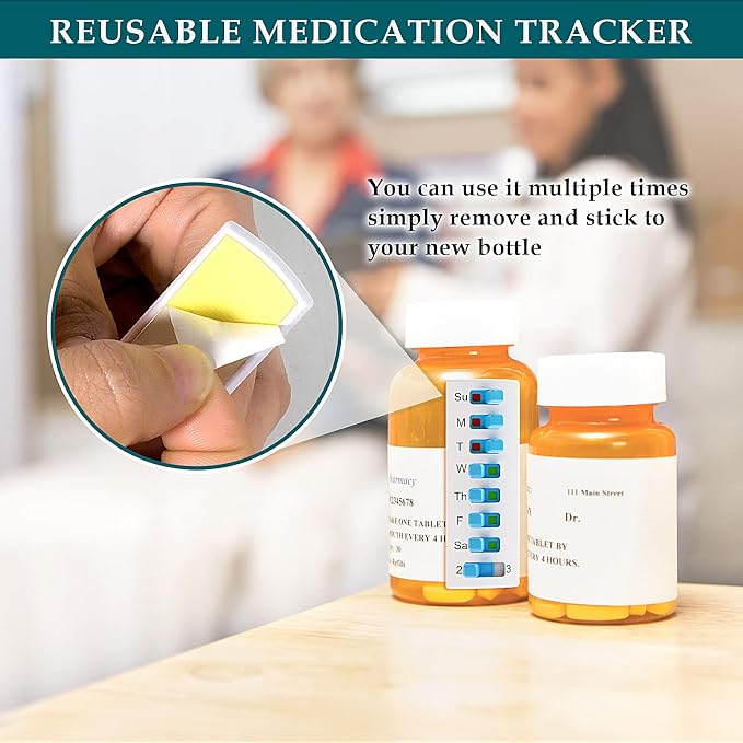 Pill Reminder 5Pack,Pill Tracker(Slide left to right),Reusable Medication Tracker on bottle,Easy to use Medicine Reminder,3 times a day 7 days a week Convenient Medicine Reminder For Home