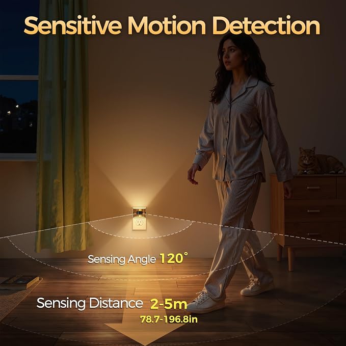 Motion Sensor Night Light, Night Lights Plug into Wall, 3000K | 3 Mode Plug-in Night Light with Motion Sensor, Dusk to Dawn, for Bedroom, Bathroom, Hallway, 4 Packs