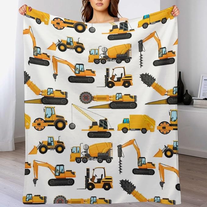 Excavators Construction Blanket Gifts for Yellow Trucks Lover 40 x 50 Inch for Kid,Construction Excavators Fannel Fleece Throw Blanket Super Soft Throws Blanket for Bed Couch Sofa