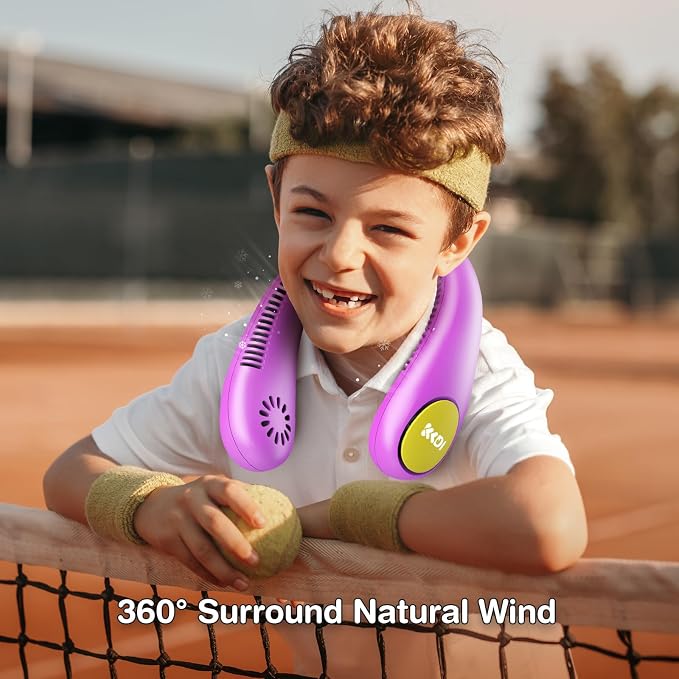 Kids Neck Fan, Portable Bladeless Fans for Kid 4-14Y Girls & Boys, 2600mAh USB Personal Mini Cooling Fan for Travel/Camping/Study, 4 Speeds, Lightweight, Compact, Perfect Summer Gifts for Kids
