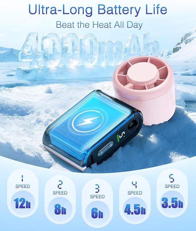 Mini Portable Handheld Turbo Fan – Small but Mighty, Whisper-Quiet, Long-Lasting, 5-Speed High-Velocity Rechargeable battery Fan, Personal Fan for Outdoor, Travel, Gifts for Women & Men(Pink)