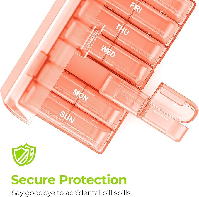 AUVON XL Weekly Pill Organizer 2 Times a Day, Pill Box 7 Day with One-Side Large Openings for Easy to Use, Watermelon Red AM PM Pill Case for Medication, Vitamins, Fish Oils, Supplements