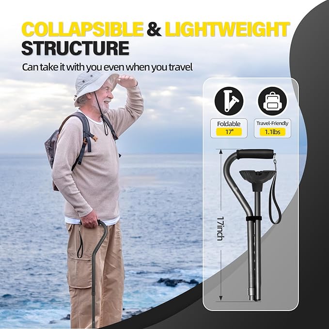 BeneCane Walking Cane Adjustable Cane with Offset Soft Cushioned Handle for Men & Women Lightweight Comfortable Extra Stability Base Mobility Aid for Men Women and Seniors