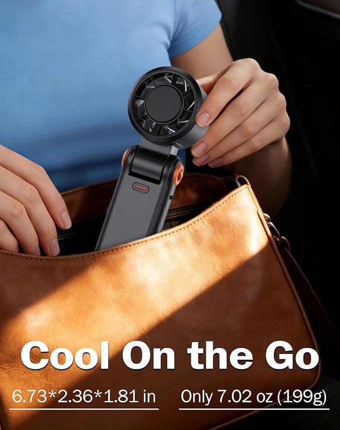 Portable High-Speed Handheld Fan with LED Display, [Smart Power & Wind Control], 4000mAh Rechargeable Mini Personal Fan, 5 Speeds, Quiet USB Travel Fan for Outdoor, Commuting
