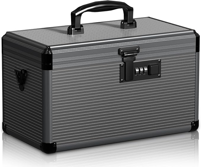 Medicine Lock Box with Code, Locking Medicine Box with Removable Tray & Pocket Bag, Portable First Aid Box for Home, 16 * 9.25 * 7.5 Inch (Black, X-Large-16inch)