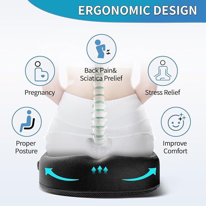 Wheelchair Seat Cushion - High Density Memory Foam and Inner Springs Comfort Support Without Flatten - Mobility Scooter Accessories - Large Chair Pad Pain Relief for Adults & Seniors