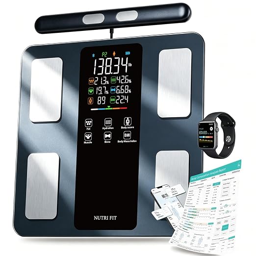 NUTRI FIT Smart Scale for Body Weight 8-Electrode Digital Bathroom Scale for Fat BMI Muscle Mass Full Body Composition Analyzer 50+ Measurements Bluetooth Highly Accurate with VA Display, Dark Blue