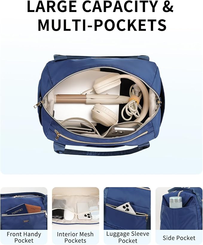 WANDF For Spirit Airlines Personal Item Bag 18x14x8 Underseat with Wet Pocket & Shoe Compartment & Tsa Approved Toiletry Bag