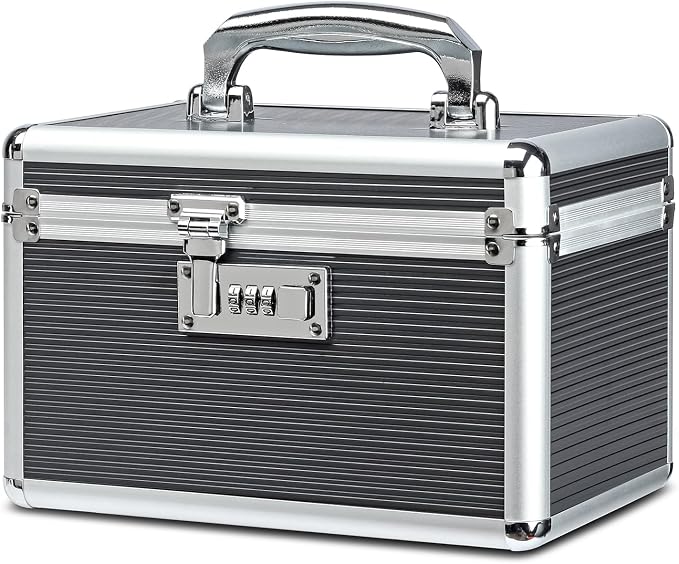 Lockable Medication Box with Portable Storage Case, 10.2 x 6.8 x 6.8 Inch, Childproof Medicine Lock Organizer, Lockbox for Secure Cash, Jewelry, ID Documents (Gray/Small)