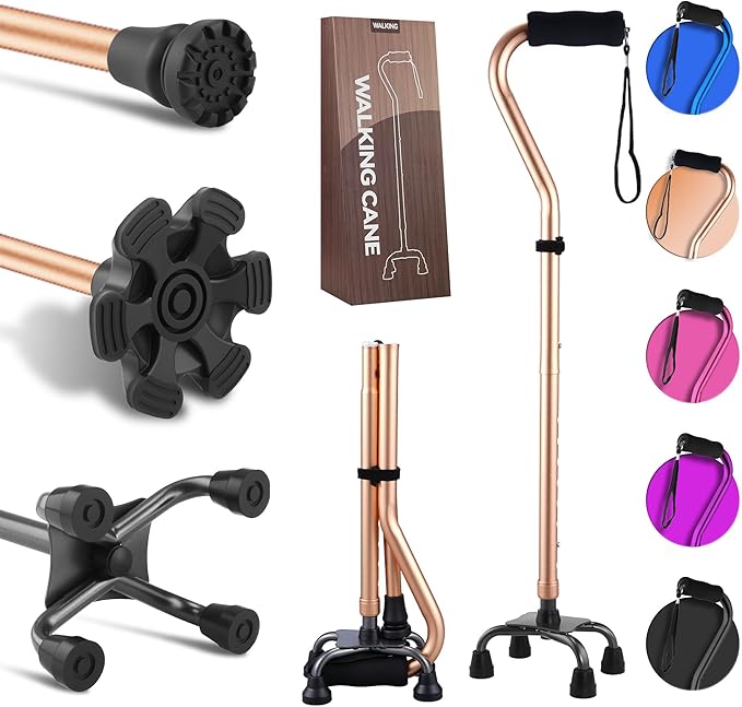 LIXIANG Walking Canes Stablize Women Quad Canes for Seniors & Adults Foldable Adjustable for Men & Women Heavy Duty Freestanding Cane for People with Leg Injuries 3 footings