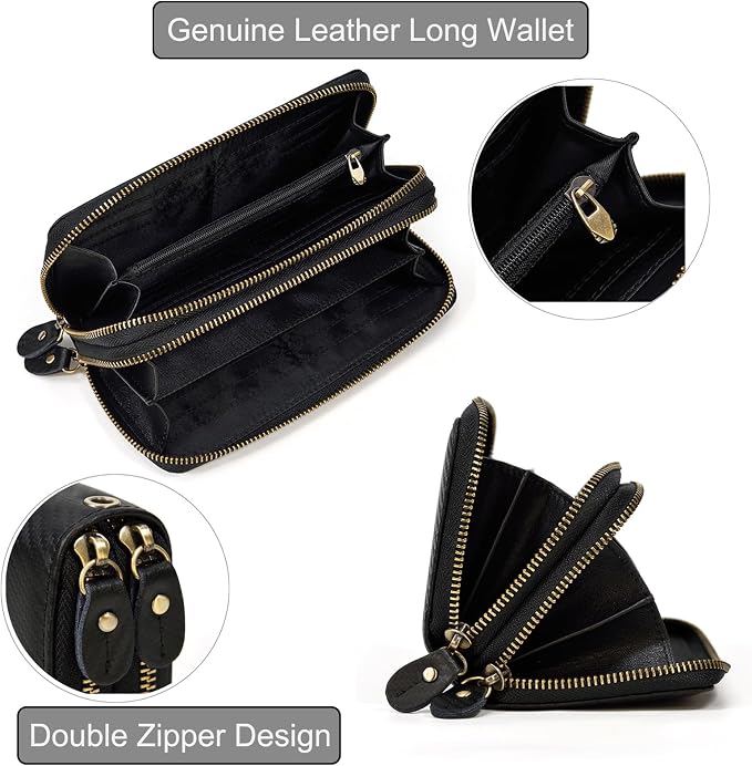 Genuine Leather Long Wallet for Men, Large Capacity Purse Clutch Bag Handbag Checkbook Cash Credit Cards Phone Holder | Large Capacity
