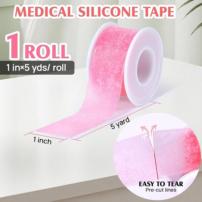 Silicone Medical Tape -1 in × 5 yds (1 Roll) Waterproof Tape | Wound Care for Sensitive Skin, Latex-Free, Painless Removal, Reusable for Gauze Pads and First Aid