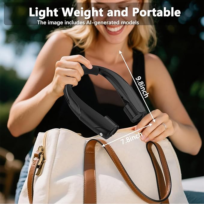 Neck Fan, 6000mAh USB Rechargeable Hands Free Personal Fan, 6 Speeds Adjustable Portable Neck Fans, Faster Cooling Wearable Fan, Ultra Quiet for Outdoor, Travel, Home, Office - Black