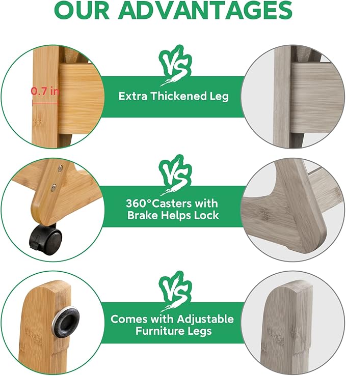 Nnewvante TV Tray, Sofa Side End Laptop Table with Wheels, Desk Snack Tray for Small Spaces Living Room and Bedroom, 23.5 Inch x 15.8 Inch (Standard with 360° Casters, Bamboo/White)