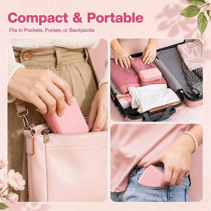 Travel Pill Box, Double Layer 7-Compartments Large Pill Organizer, 4.3" x 3.1" x 1.4" Portable Weekly Pill Case Container for Pocket, 7 Day Compact Medicine Holder for Vitamins, Fish Oils Pink