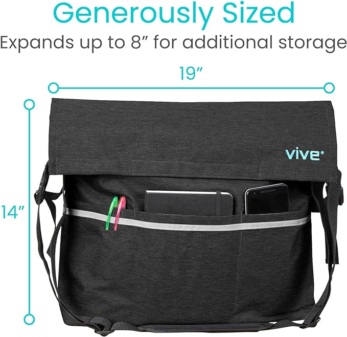 Vive XL Wheelchair Accessories Bag - Waterproof, Scratch-Resistant, Double-Stitched, Machine Washable for Adults, Seniors, 15 Colors - Storage Walker Backpack to Hang on Back
