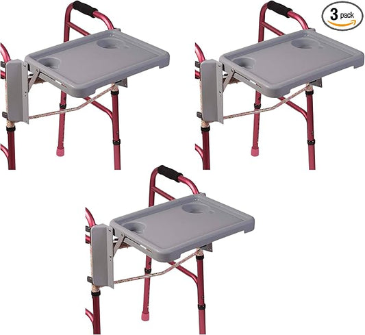 DMI Walker Tray, Rollator Tray, Mobility and Walker Accessory Tray Table Fits Most Standard Walkers, Folding with Two Cup Holders and Tool Free Assembly, 16 x 11.8 (Pack of 3)