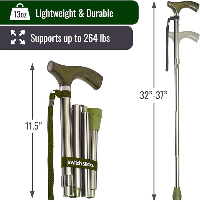 Switch Sticks Walking Cane for Men or Women, Foldable and Adjustable from 32-37 Inches, FSA and HSA Eligible