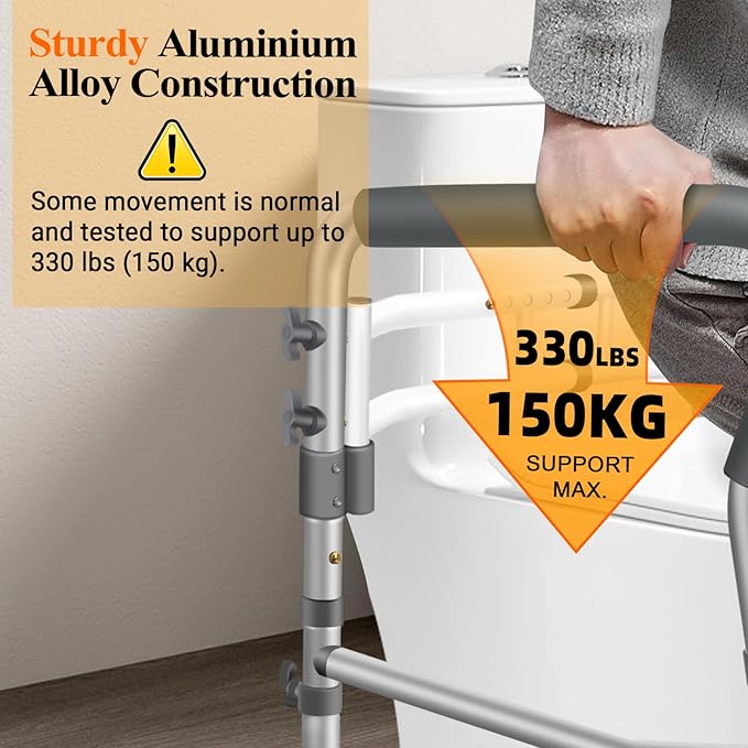 Toilet Safety Rails for Elderly, Adjustable Handicap Toilet Seat with Handles, Sturdy Toilet Support Frame with Arms for Seniors and Disabled