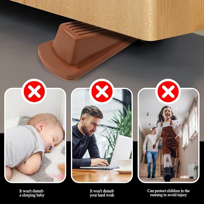 4 Pack Door Stoppers for Bottom of Door, Brown 4.8x2.2x1.3in Door Stops, Rubber Door Stopper Wedge, Sturdy Stackable Door Stops for Floor