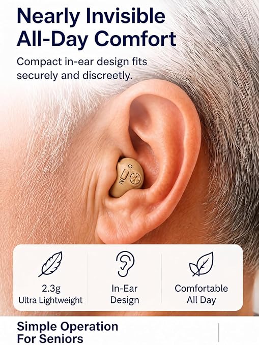 Rechargeable Hearing Aids for Seniors, 16-Channel DSP Noise Reduction Hearing Amplifier, Invisible In-Ear Design Volume Control, 35 Hours Battery Life with Charging Case, Easy to Use for Adults-Black