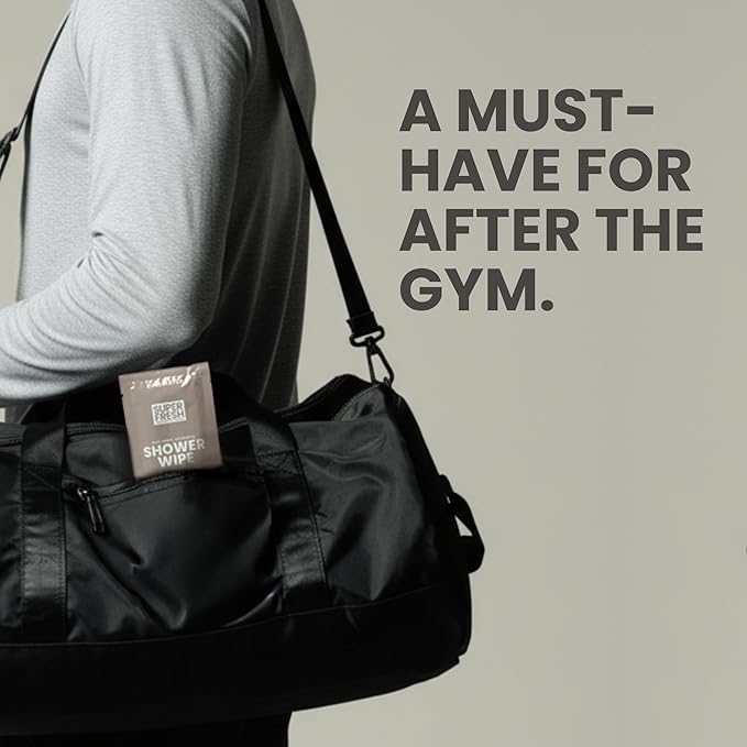 Super Fresh Shower Wipes Large Sandalwood Body Wipes for No Rinse Bathing Personal Hygiene Gym Travel or Camping Enriched with Aloe and Vitamin E 50 Individually Wrapped Disposable Sheets