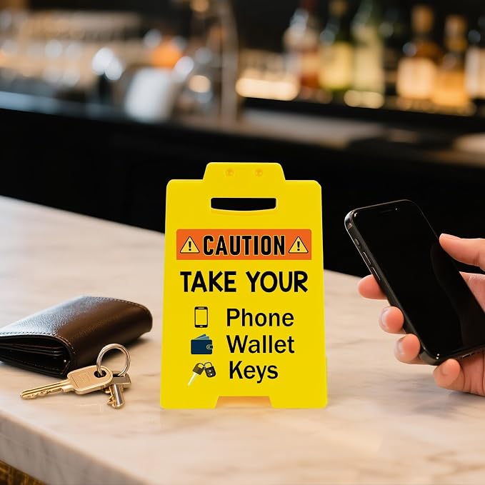 MBL Phone Wallet Keys Reminder - Small Mini Desktop Desk Warning Signs White Elephant Stocking Stuffers Christmas Xmas Holiday Gifts for Home Office Checkout Counters Restaurants Cafes Fitting Rooms