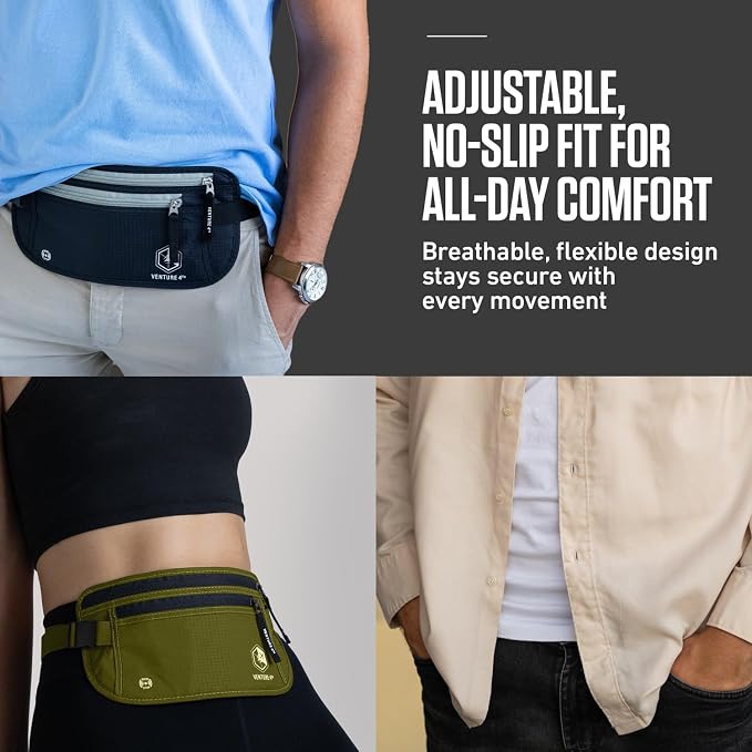 VENTURE 4TH Travel Money Belt, RFID Blocking Passport Holder - Gray