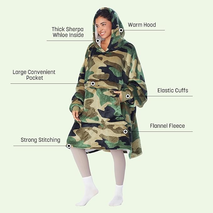 Catalonia Oversized Blanket Hoodie Sweatshirt, Wearable Sherpa Lounging Pullover for Adults Women Men