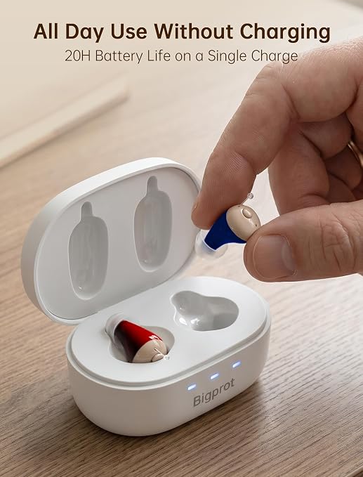 Rechargeable OTC Hearing Aids for Seniors, Digital Hearing Aids with Noise Cancellation & Feedback Suppression, Discreet Mini In-Ear Design with Simple Button Control, Magnetic Charging Case, 100H Use