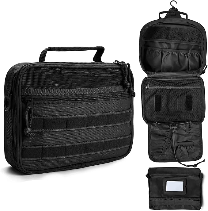 SMONT Tactical Toiletry Bag for Men, 9.5" Hanging Dopp Kit Shaving Hygiene Bag for Traveling Bathroom