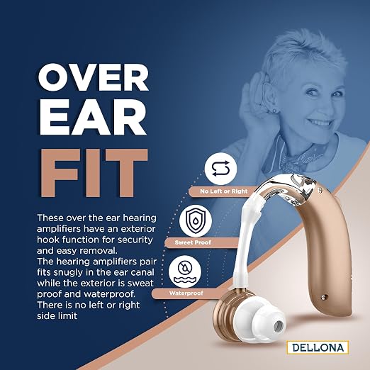 DELLONA High-Performance Hearing Aids for Seniors, OTC Rechargeable Hearing Aid for People with Severe Hearing Loss with Intelligent Noise Reduction (Pair), 4 Modes - Comfortable Hearing Aid devices for elderly, Over The Counter Hearing Aids (Beige)