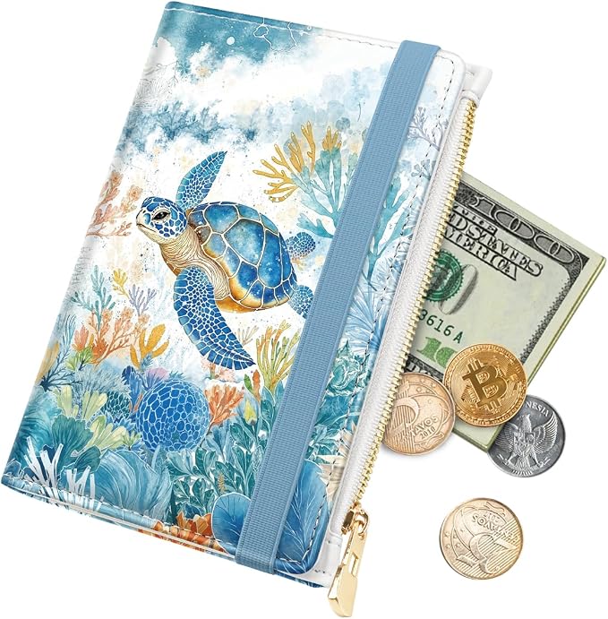 Passport Holder for Travel, RFID Blocking Passport Cover for Women Zipper | Travel Wallets, Passport Book Holder, Credit Card Holder, ID Window,SIM Card Slots, Coin & Tickets Pocket, Sea Turtle