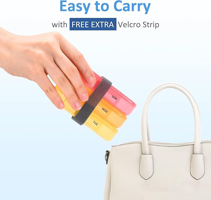 Fullicon Extra Large AM PM Pill Box Organizer 7 Day, Travel Medicine Pill Organizer 2 Times a Day, Large Supplement Vitamin Dispenser, Weekly Jumbo Pill Case Container for Purse (Clear Rainbow)