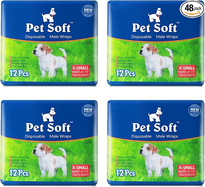 Pet Soft Disposable Male Dog Wraps - Dog Diapers for Male Dogs, Puppy Diapers 48pcs XSmall