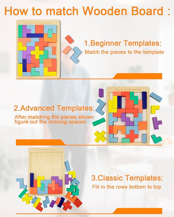 Dementia Activities for Seniors Wooden Tiles Gifts Geometric Cognitive Products & Training Easy Memory for Alzheimer's Elderly Cognitive Craft Gifts