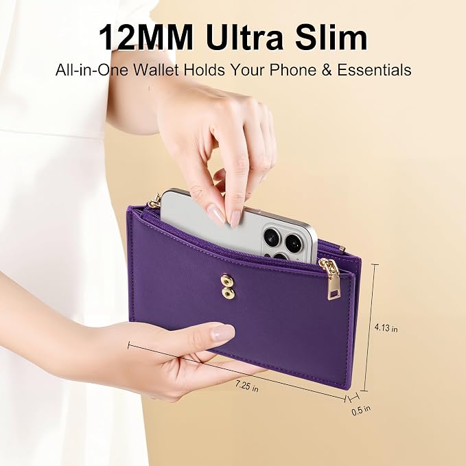 Travelambo Womens Leather Bifold Wallet, Slim RFID Blocking Card Holder | Large Capacity, 16 Card Slots & ID Window, 2 Zipper Pockets, Dual Snap Closure, Slim Lightweight, RFID Privacy Protection