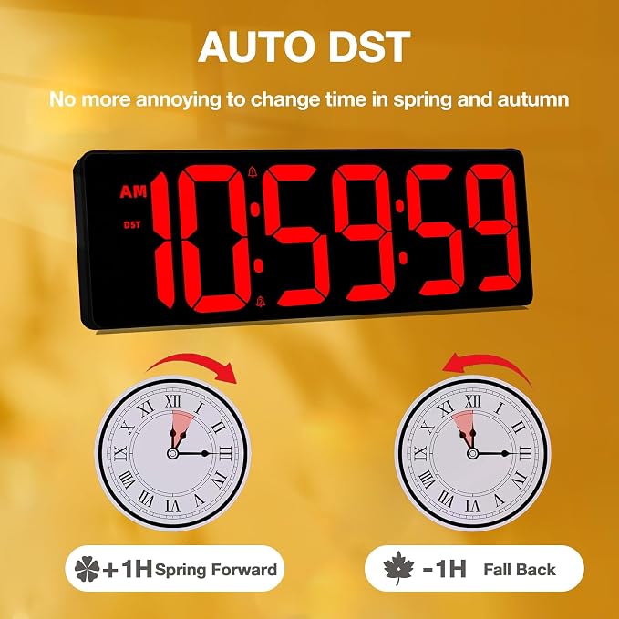 Large Digital Timer Wall Clock with Remote Control, 17.2" Count Down Up Digital Timer LED Display Auto DST Big Digital Clock for Bedroom Kitchen Living Room Office Gym Home Decor