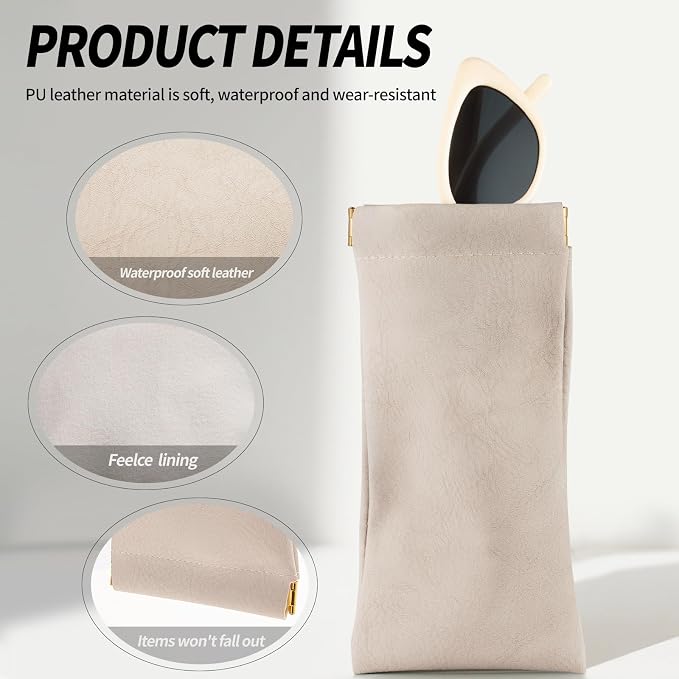 3 pack leather eyewear case PU soft sunglasses bag squeeze top portable lightweight eyewear case for men and women